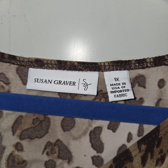 Susan Graver Brown Leopard Print Blouse - Picture 2 of 3